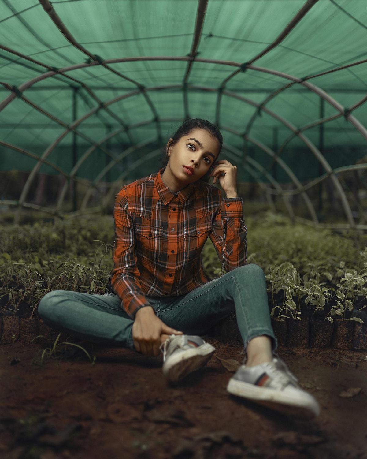 Image of Green, Photograph, Plaid, Sitting, Photo shoot, Cool etc.