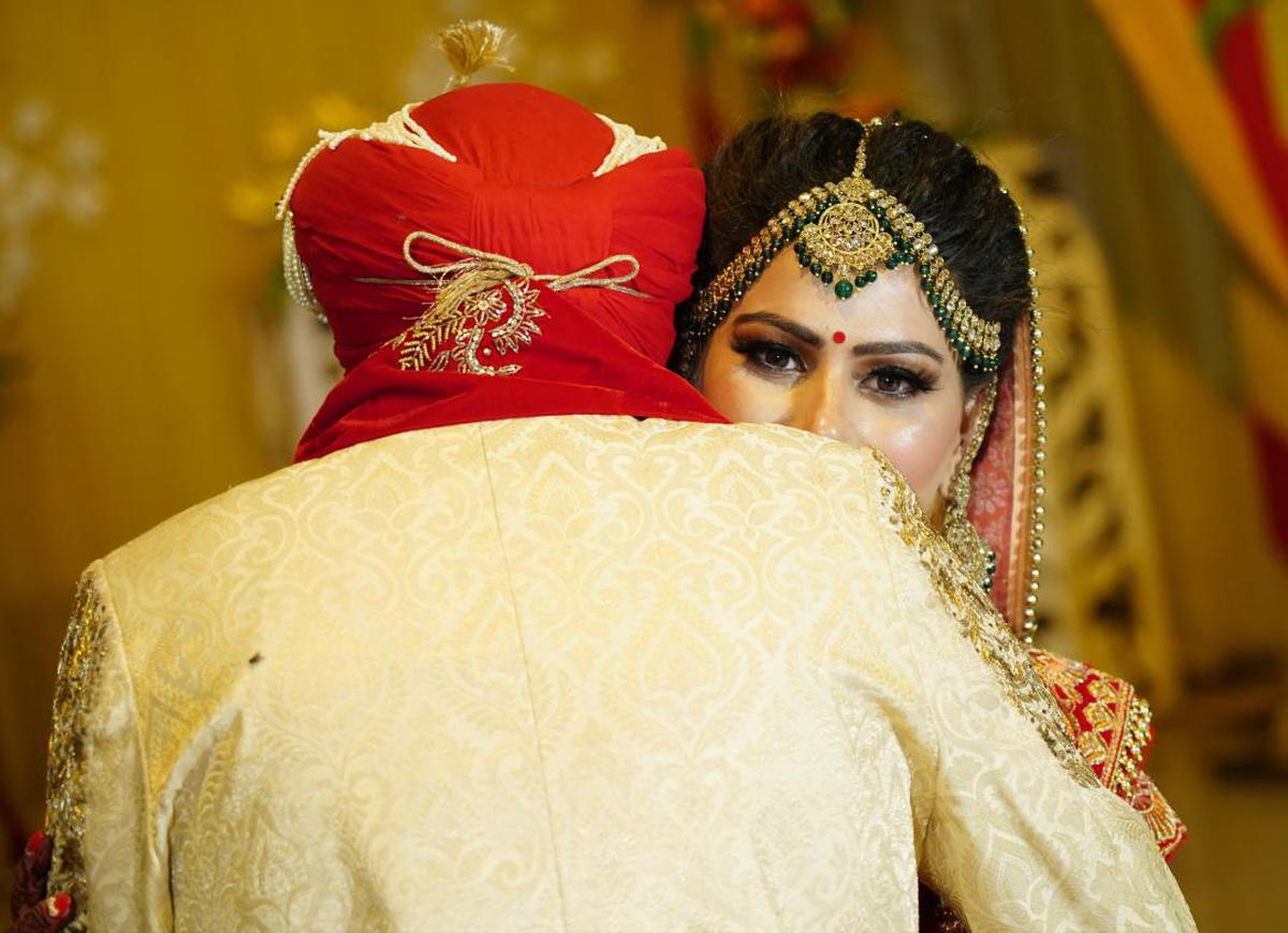 Image of Bride, Red, Yellow, Tradition, Ceremony, Sari etc.