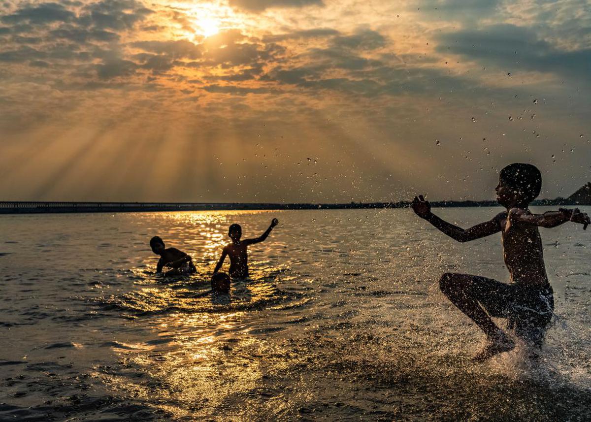 Image of People in nature, Water, Sky, Sunset, Horizon, Fun etc.
